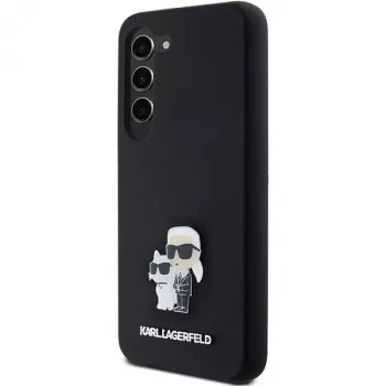 Coque rigide Karl Lagerfeld KLHCS23SSMHKCNPK S23 S911 en silicone noire Karl & Choupette Metal Pin