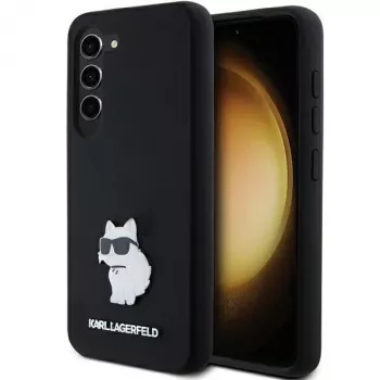 Coque rigide Karl Lagerfeld KLHCS23SSMHCNPK S23 S911 en silicone noire Choupette Metal Pin