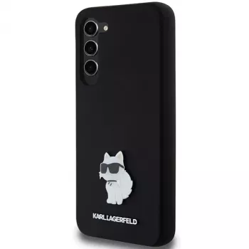 Coque rigide Karl Lagerfeld KLHCS23MSMHCNPK S23+ S916 en silicone noire Choupette Metal Pin