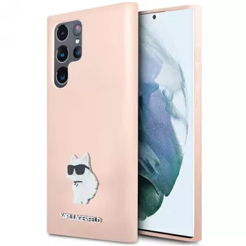 Coque en silicone Karl Lagerfeld KLHCS23LSMHCNPP S23 Ultra S918 rose Choupette Metal Pin