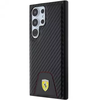 Ferrari FEHCS24LN3PUK Hard Case for Samsung Galaxy S24 Ultra, Carbon Stitched Bottom, Black