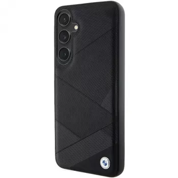 Coque rigide BMW BMHCS24M23RCGPK S24+ S926 noire Signature en cuir Crossing Lines Pattern