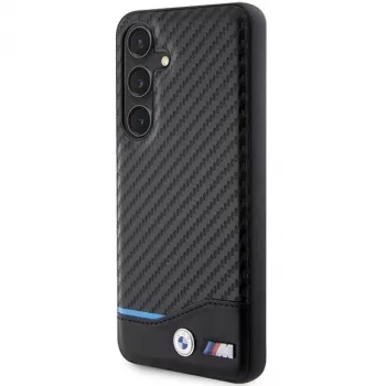 Coque arrière rigide BMW M Collection en cuir véritable fibre de carbone pour Samsung Galaxy S24 - Noire