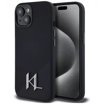 Coque KARL LAGERFELD Silicone Shadow Metal Initial MagSafe pour iPhone 15 noire