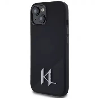 Coque KARL LAGERFELD Silicone Shadow Metal Initial MagSafe pour iPhone 15 noire