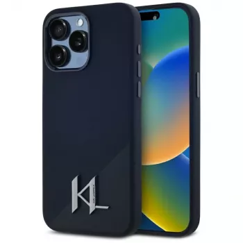 Coque MagSafe KARL LAGERFELD Silicone Shadow Metal Initial pour iPhone 15 Pro, noir