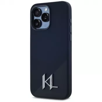 Coque MagSafe Karl Lagerfeld Silicone ShadowMetal Initial pour iPhone 15 Pro Max, noir