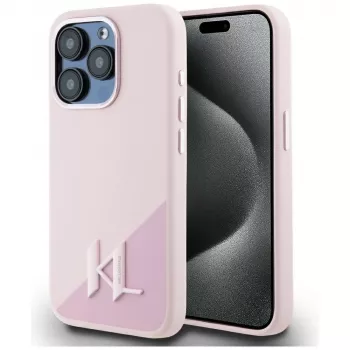 Coque MagSafe KARL LAGERFELD Silicone Shadow Metal Initial pour iPhone 15 Pro Max, rose