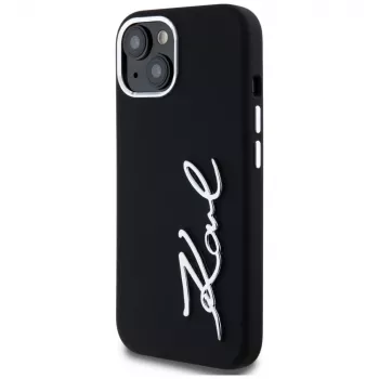 Coque KARL LAGERFELD Silicone Metal Script Logo pour Apple iPhone 15, noir