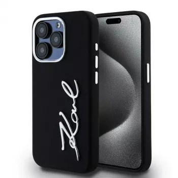 Coque rigide Karl Lagerfeld KLHCP15LSCMSMVK Silicone Metal Script Logo pour iPhone 15 Pro 6,1, noir
