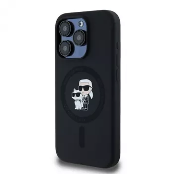 Coque rigide Karl Lagerfeld KLHMP15LSCMKCRHK pour iPhone 15 Pro 6,1, noire, silicone, Karl & Choupette, MagSafe