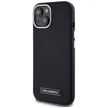 Coque MagSafe Karl Lagerfeld Metal Plate pour iPhone 15, noir