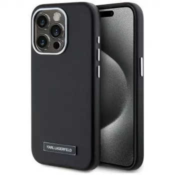Coque MagSafe KARL LAGERFELD Metal Plate pour iPhone 15 Pro, noir