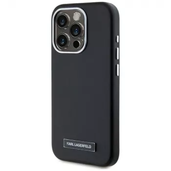 Coque MagSafe KARL LAGERFELD Metal Plate pour iPhone 15 Pro, noir