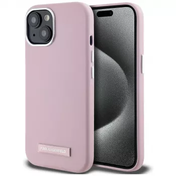 Coque arrière MagSafe KARL LAGERFELD FW Metal Plate pour Apple iPhone 15, rose