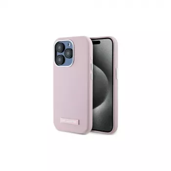 Coque rigide Karl Lagerfeld KLHMP15XPGMSRPP pour iPhone 15 Pro Max 6,7 inch, rose, avec plaque métal, MagSafe
