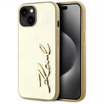 Coque KARL LAGERFELD Wrinkled Metal Signature pour iPhone 15, or