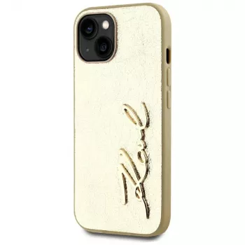 Coque KARL LAGERFELD Wrinkled Metal Signature pour iPhone 15, or