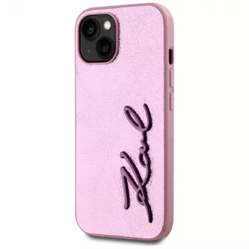 Coque arrière KARL LAGERFELD Wrinkled Metal Signature pour Apple iPhone 15, rose