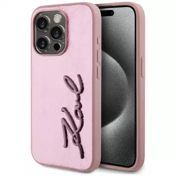 Coque Karl Lagerfeld Wrinkled Metal Signature pour iPhone 15 Pro, rose