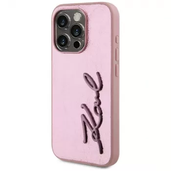 Coque Karl Lagerfeld Wrinkled Metal Signature pour iPhone 15 Pro, rose