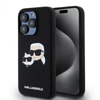 Coque rigide silicone Karl Lagerfeld KLHMP15LSKCHPPLK pour iPhone 15 Pro 6,1, noire, Karl & Choupette, MagSafe