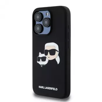 Coque rigide silicone Karl Lagerfeld KLHMP15LSKCHPPLK pour iPhone 15 Pro 6,1, noire, Karl & Choupette, MagSafe