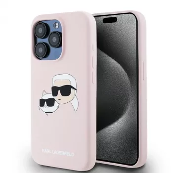 Coque rigide silicone Karl Lagerfeld KLHMP15LSKCHPPLP pour iPhone 15 Pro 6,1, rose, Karl & Choupette, MagSafe