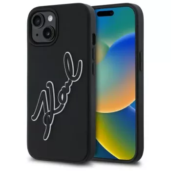 Coque rigide Karl Lagerfeld KLHCP15S3DRKSDLK pour iPhone 15 6,1 inch, noire, 3D Rubber Signature