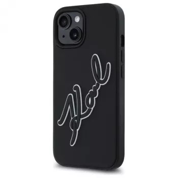 Coque rigide Karl Lagerfeld KLHCP15S3DRKSDLK pour iPhone 15 6,1 inch, noire, 3D Rubber Signature