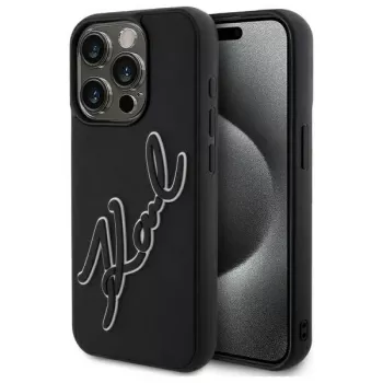 Coque rigide Karl Lagerfeld KLHCP15X3DRKSDLK pour Apple iPhone 15 Pro Max 6,7 inch, noire, 3D Rubber Signature