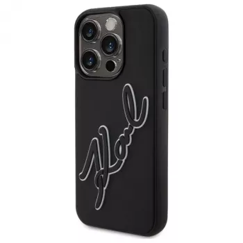 Coque rigide Karl Lagerfeld KLHCP15X3DRKSDLK pour Apple iPhone 15 Pro Max 6,7 inch, noire, 3D Rubber Signature