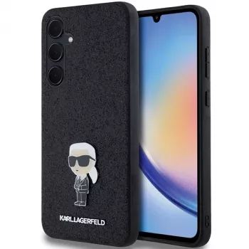 Karl Lagerfeld KLHCSA35GKNPSK A35 A356 Coque rigide Noir Glitter fixe logo Ikonik Pin métal pour Samsung Galaxy A35 5G