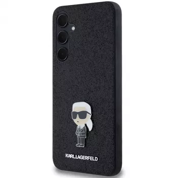 Karl Lagerfeld KLHCSA35GKNPSK A35 A356 Coque rigide Noir Glitter fixe logo Ikonik Pin métal pour Samsung Galaxy A35 5G