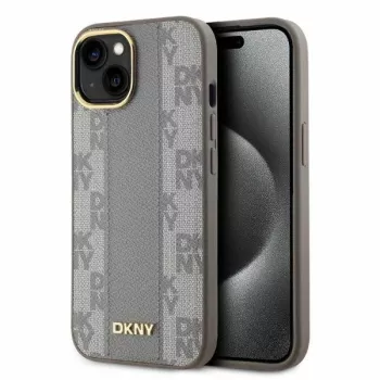 DKNY DKHMP14SPCPVSLE iPhone 14 6,1 inch Beige Coque rigide cuir motif à carreaux Mono Pattern MagSafe