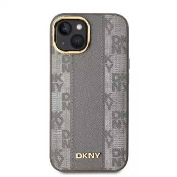 DKNY DKHMP14SPCPVSLE iPhone 14 6,1 inch Beige Coque rigide cuir motif à carreaux Mono Pattern MagSafe