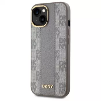 DKNY DKHMP15MPCPVSLE iPhone 15 Plus 6,7 inch Beige Coque rigide cuir motif à carreaux Mono Pattern MagSafe