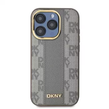 Coque rigide DKNY DKHMP15XPCPVSLE pour iPhone 15 Pro Max 6,7 pouces cuir motif pied-de-poule mono MagSafe beige
