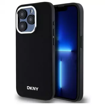 DKNY DKHMP15XPSCMCLK Coque rigide pour Apple iPhone 15 Pro Max 6,7 inch Noir logo uni MagSafe