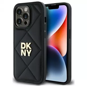 DKNY DKHCP14LPQDSLK Coque arrière Quilted Stack Logo pour Apple iPhone 14 Pro 6,1 inch Noir