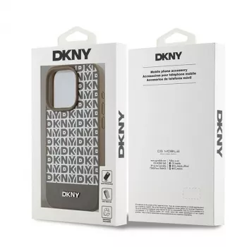 DKNY DKHMP15XPSOSPW Coque rigide en cuir marron à motif imprimé et logo métal MagSafe pour iPhone 15 Pro Max 6,7 pouces