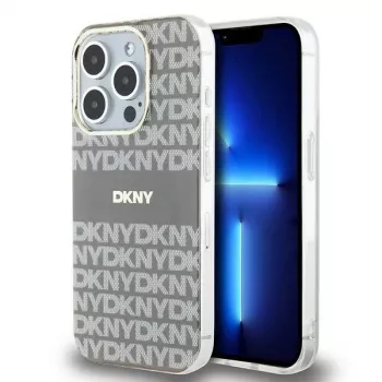 DKNY DKHMP15XHRHSEE Coque rigide beige IML Mono & Stripe MagSafe pour iPhone 15 Pro Max 6,7 pouces