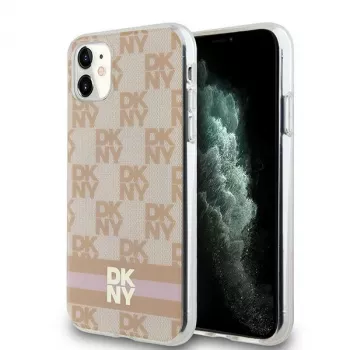 DKNY DKHMN61HCPTSP Coque rigide rose Checkered Mono Pattern & Printed Stripes MagSafe pour iPhone 11 / XR 6,1 pouces