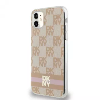 DKNY DKHMN61HCPTSP Coque rigide rose Checkered Mono Pattern & Printed Stripes MagSafe pour iPhone 11 / XR 6,1 pouces