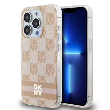DKNY DKHMP13LHCPTSP Coque rigide rose Checkered Mono Pattern & Printed Stripes MagSafe pour Apple iPhone 13 Pro / 13