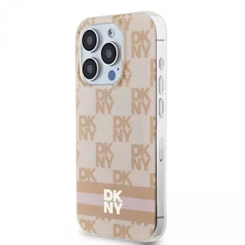 DKNY DKHMP15LHCPTSP Coque rigide rose Checkered Mono Pattern & Printed Stripes MagSafe pour iPhone 15 Pro 6,1 pouces