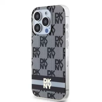 DKNY DKHMP13LHCPTSK Coque rigide noire Checkered Mono Pattern & Printed Stripes MagSafe pour Apple iPhone 13 Pro / iPhone 13