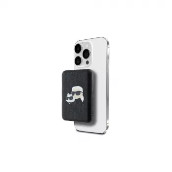 Batterie externe sans fil Karl Lagerfeld 5000mAh 15W MagSafe noire Karl & Choupette Head Pin KF002166