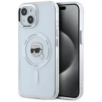 Coque MagSafe KARL LAGERFELD IML Metal Karl Head pour Apple iPhone 15 - blanche