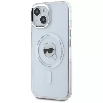 Coque MagSafe KARL LAGERFELD IML Metal Karl Head pour Apple iPhone 15 - blanche